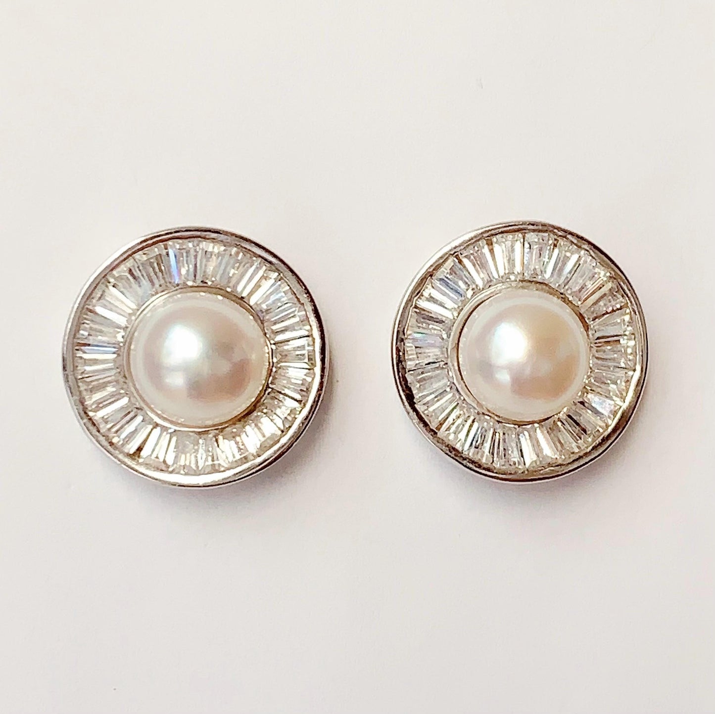 7.5mm High Quality Natural Freshwater pearls 18k White Gold Plated S 925 Sterling Silver Earrings ear stud