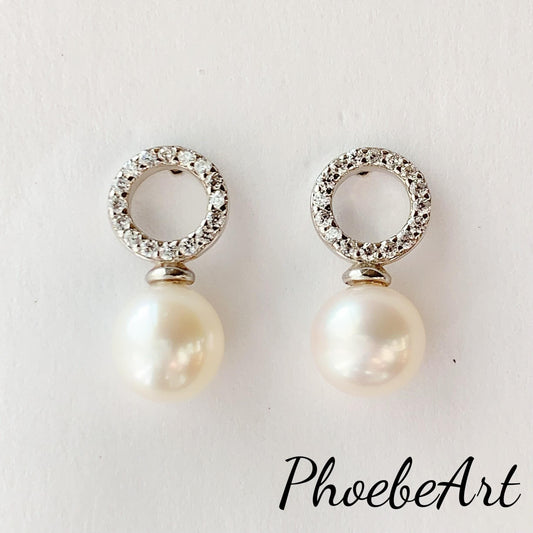 Freshwater Pearl Earrings: 18k White Gold Plated Sterling Silver Studs