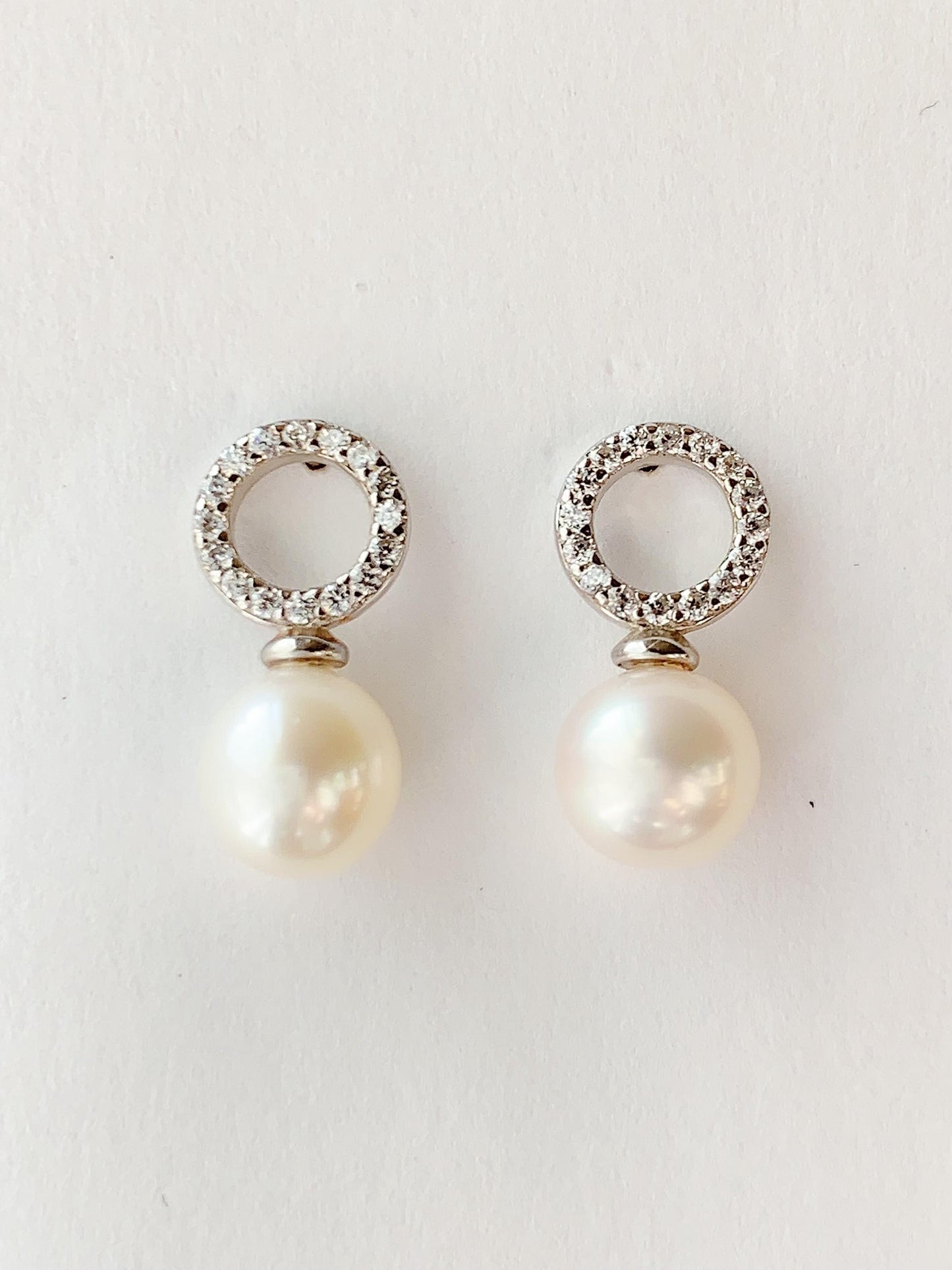 Freshwater Pearl Earrings: 18k White Gold Plated Sterling Silver Studs