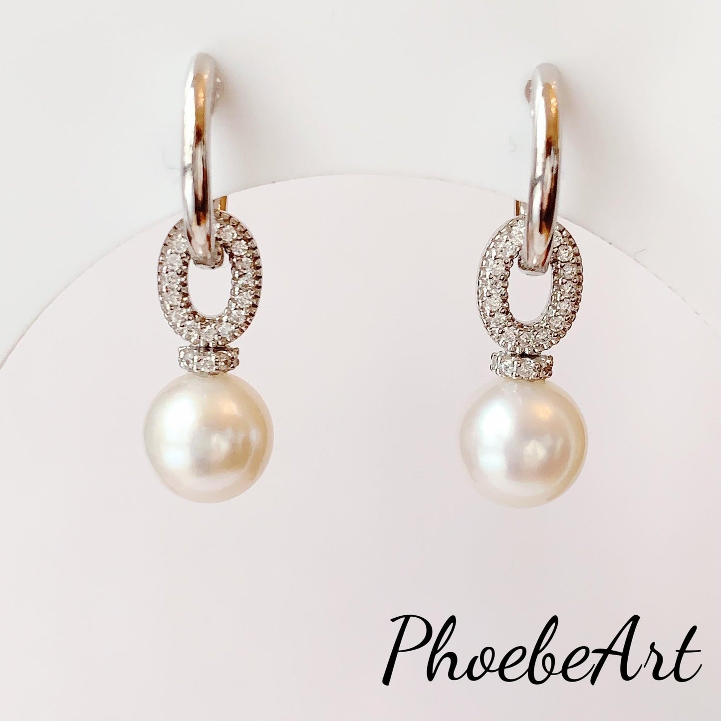 8.5mm Freshwater Pearl Earrings: Sterling Silver, Zircon Accent