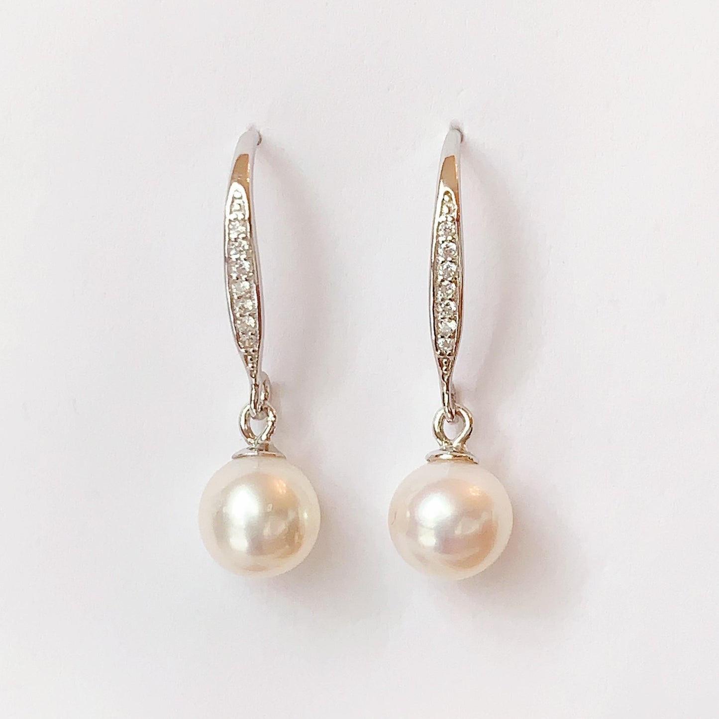 Freshwater Pearl Drop Earrings: Sterling Silver, Zircon Accent