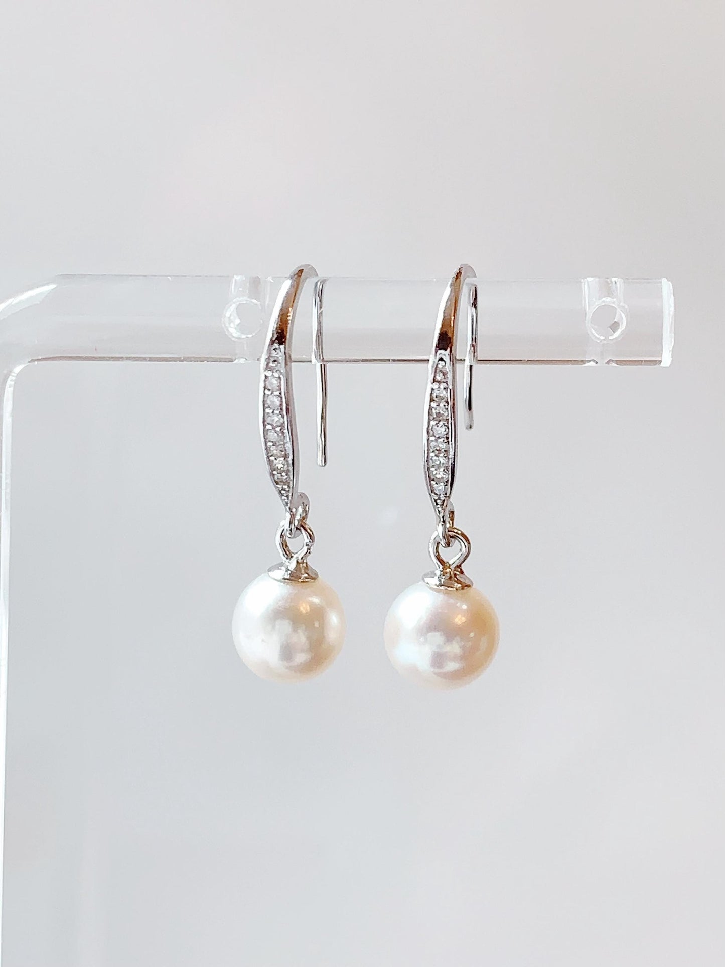 Freshwater Pearl Drop Earrings: Sterling Silver, Zircon Accent
