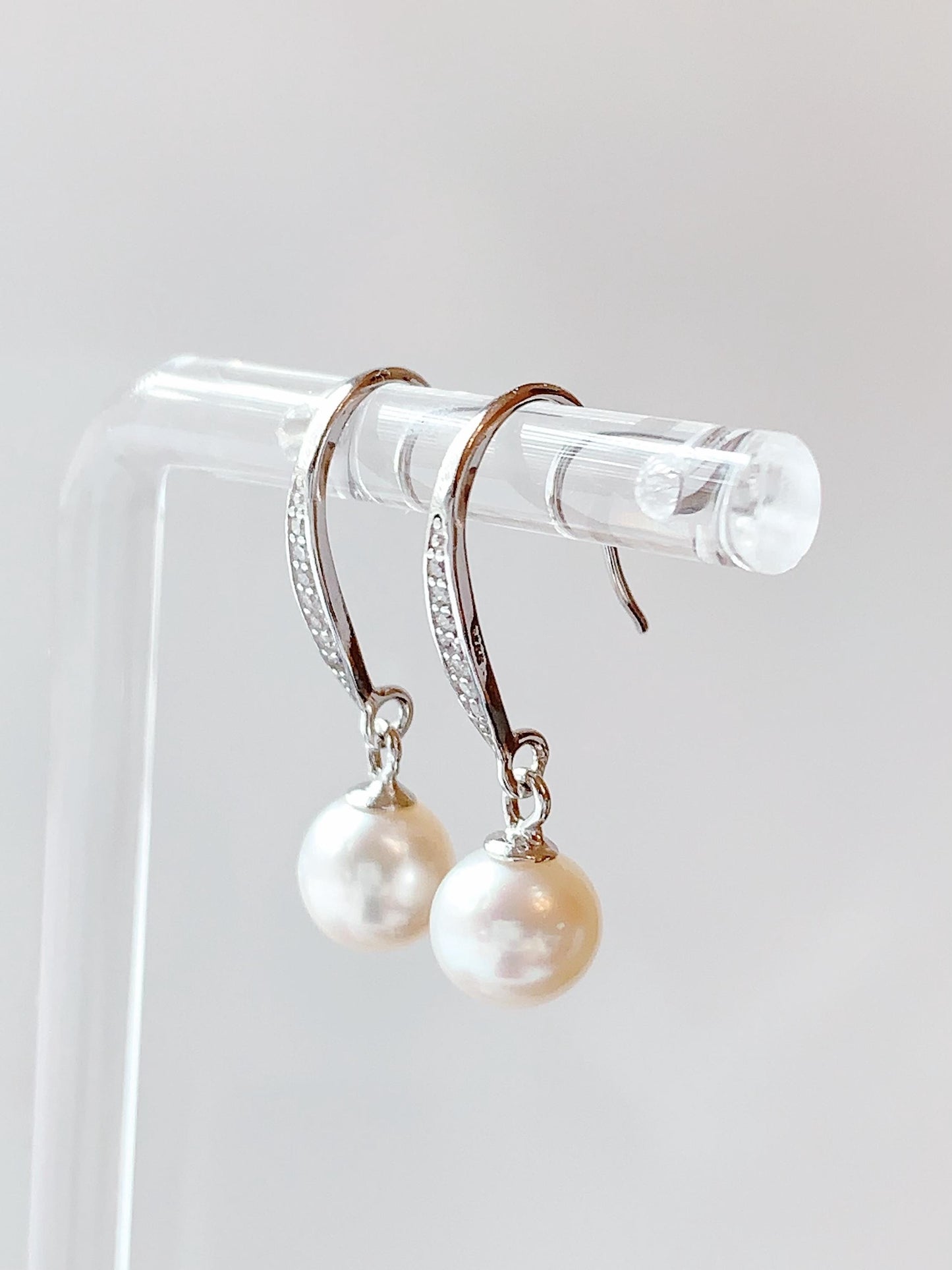 Freshwater Pearl Drop Earrings: Sterling Silver, Zircon Accent