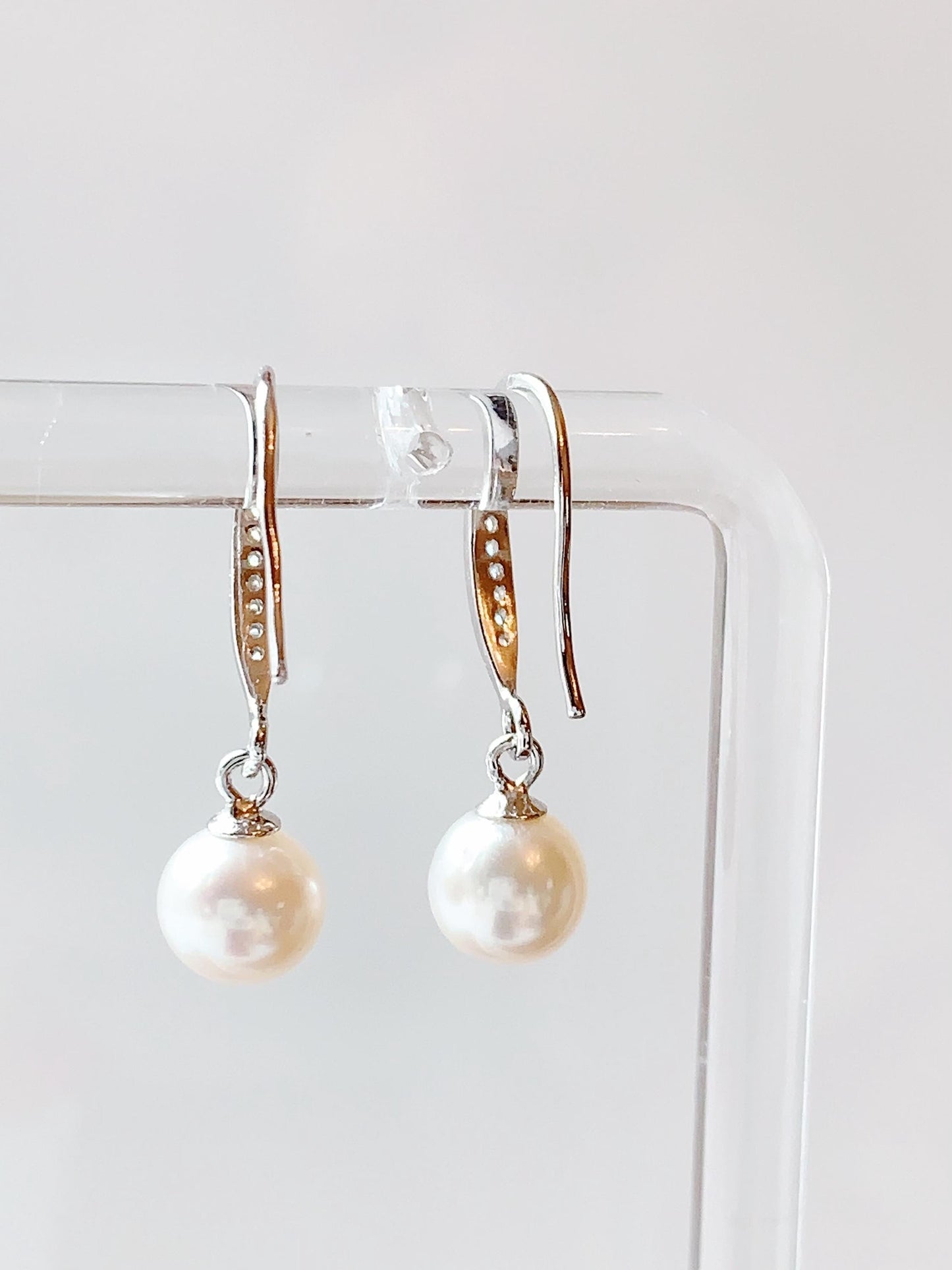 Freshwater Pearl Drop Earrings: Sterling Silver, Zircon Accent