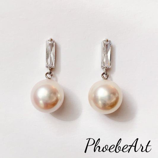 11mm Light Pink Pearl Earrings: Sterling Silver, 18k White Gold