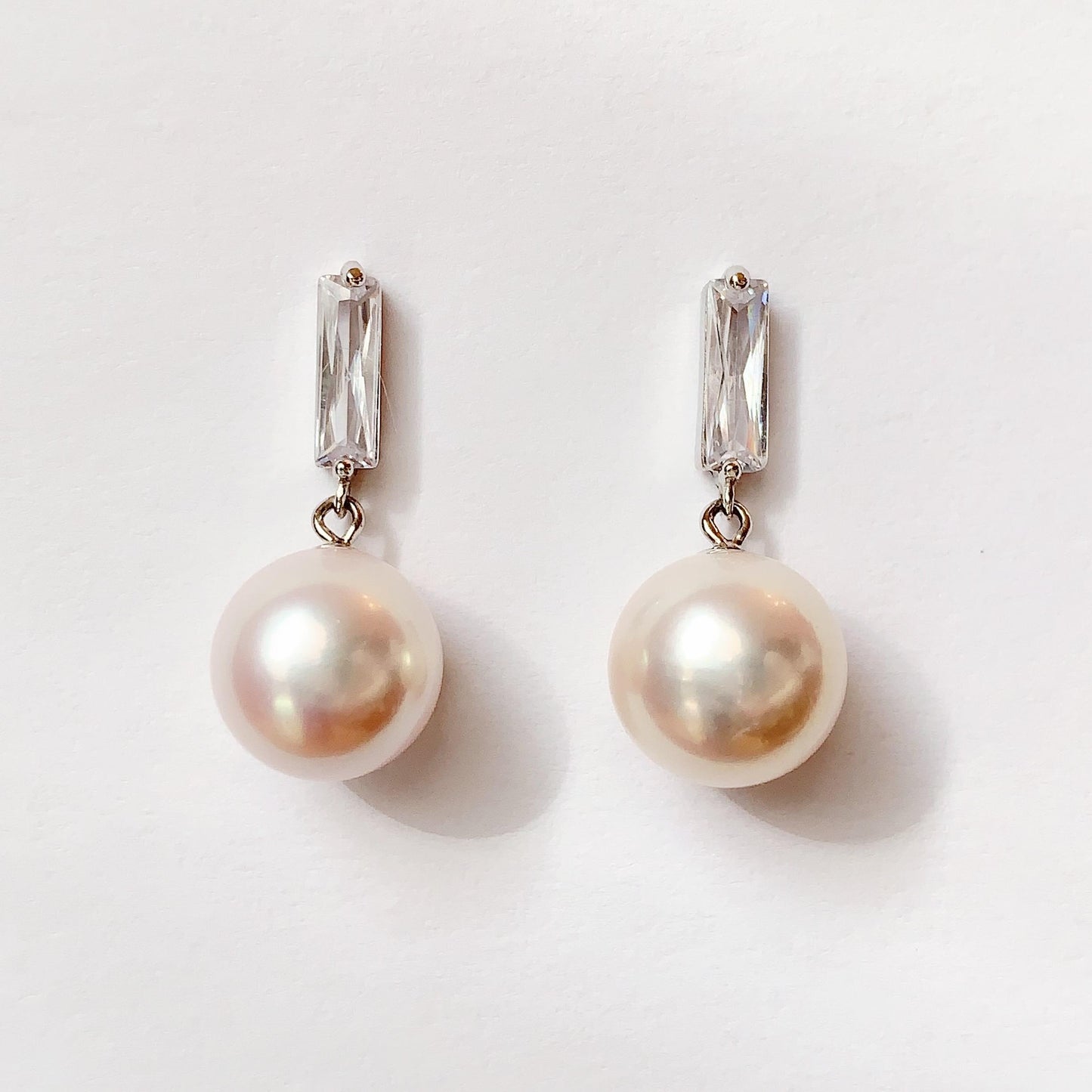 11mm Light Pink Pearl Earrings: Sterling Silver, 18k White Gold