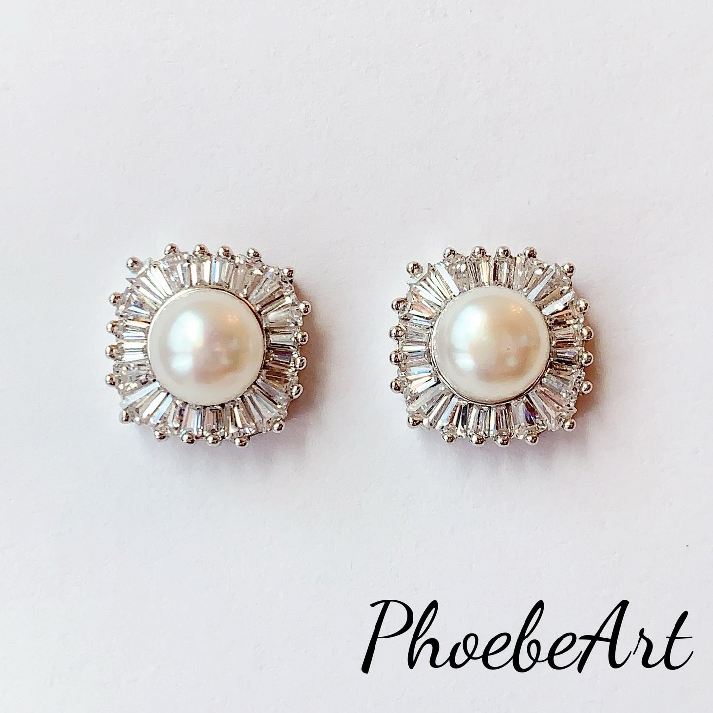 Freshwater Pearl Earrings: 18K White Gold Plated Sterling Silver Studs