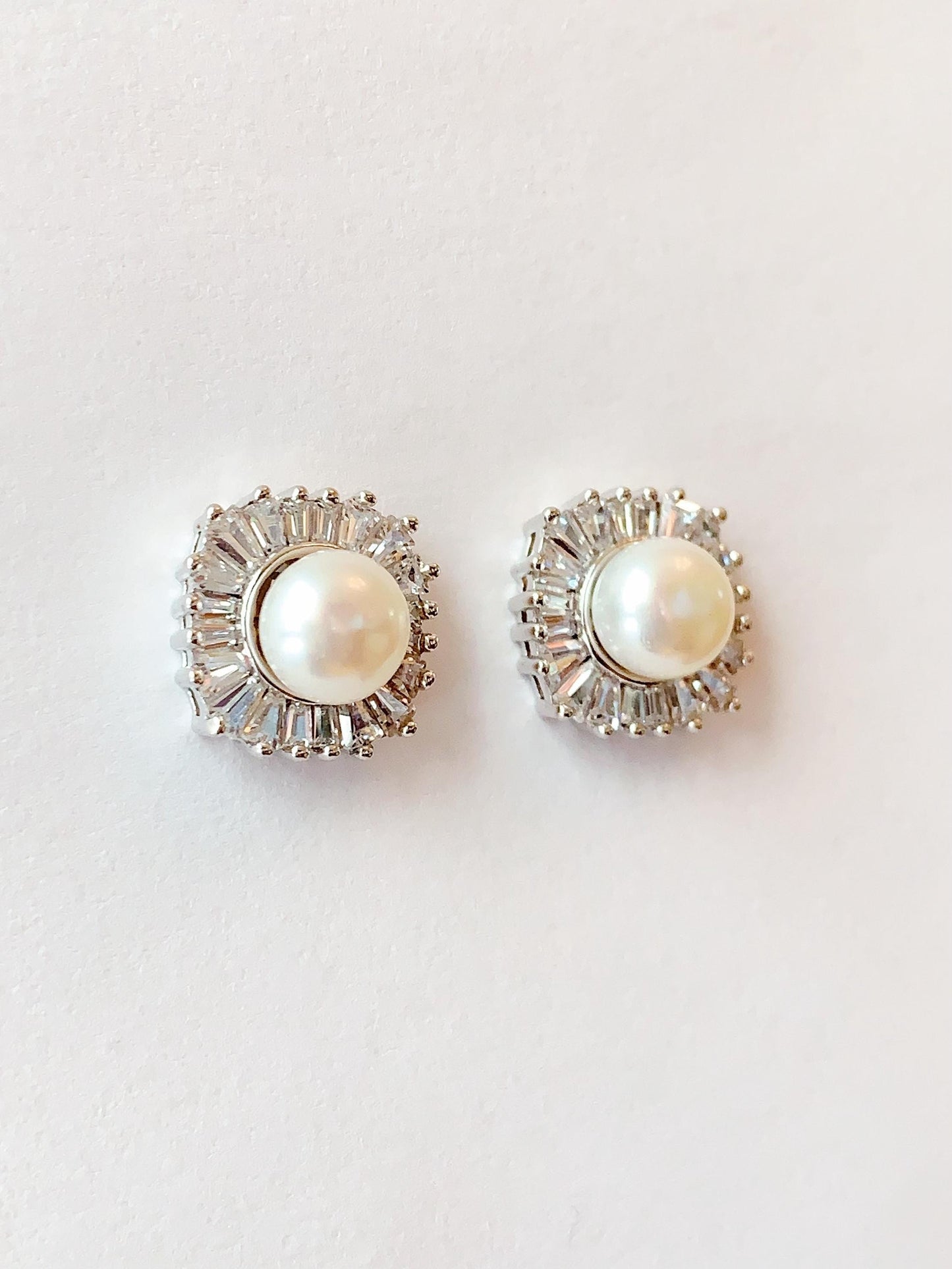Freshwater Pearl Earrings: 18K White Gold Plated Sterling Silver Studs