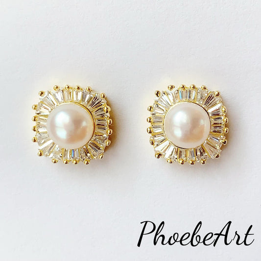 7mm Freshwater Pearl Earrings: 18k White Gold Plated Sterling Silver Studs