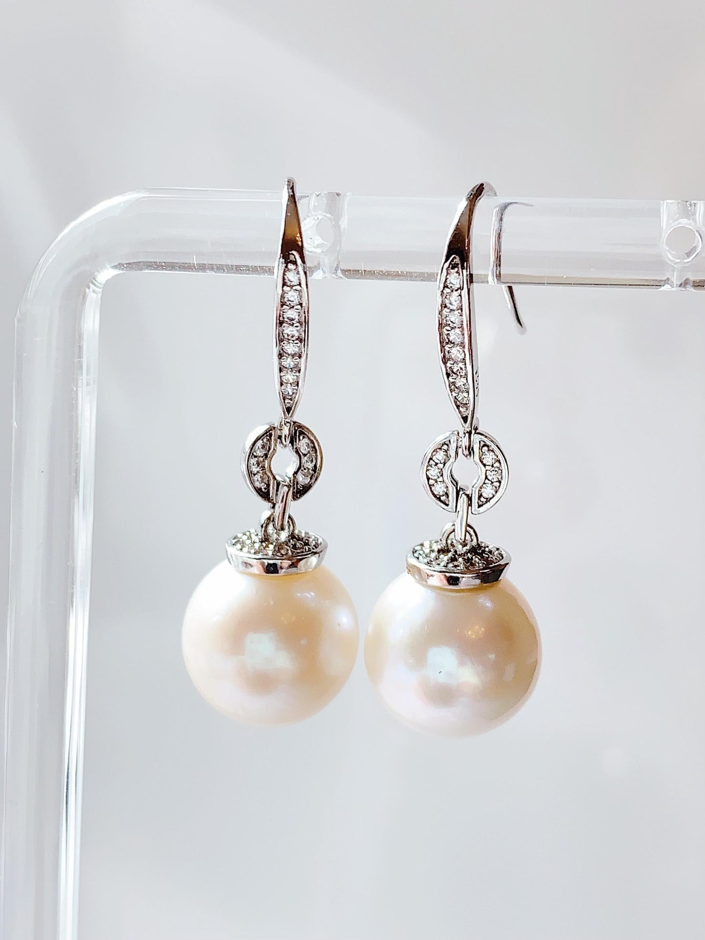 11mm Freshwater Pearl Earrings: Sterling Silver, White Gold Plated