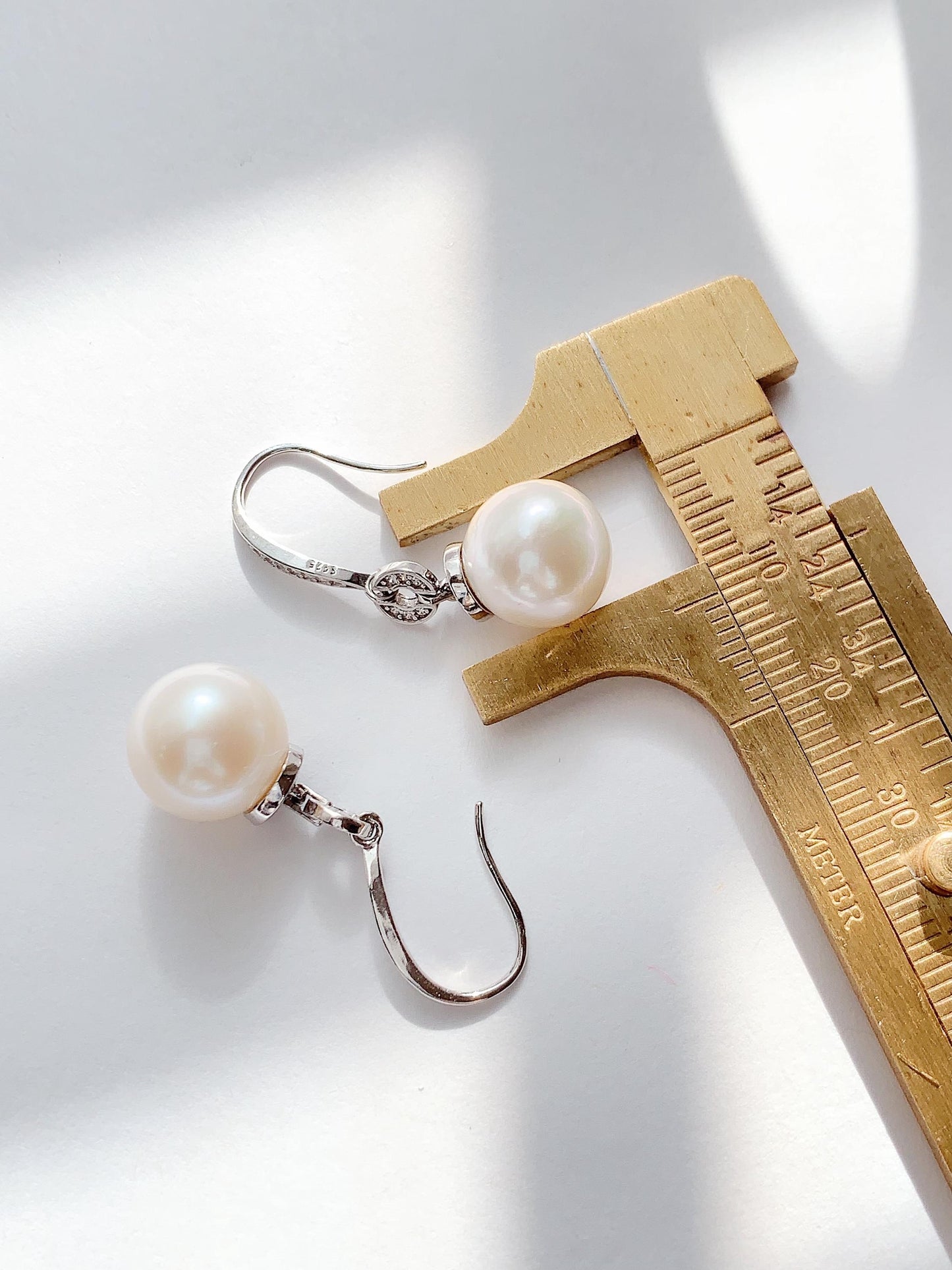 11mm Freshwater Pearl Earrings: Sterling Silver, White Gold Plated