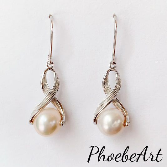 11mm Pink Pearl Earrings: Sterling Silver, June Birthstone