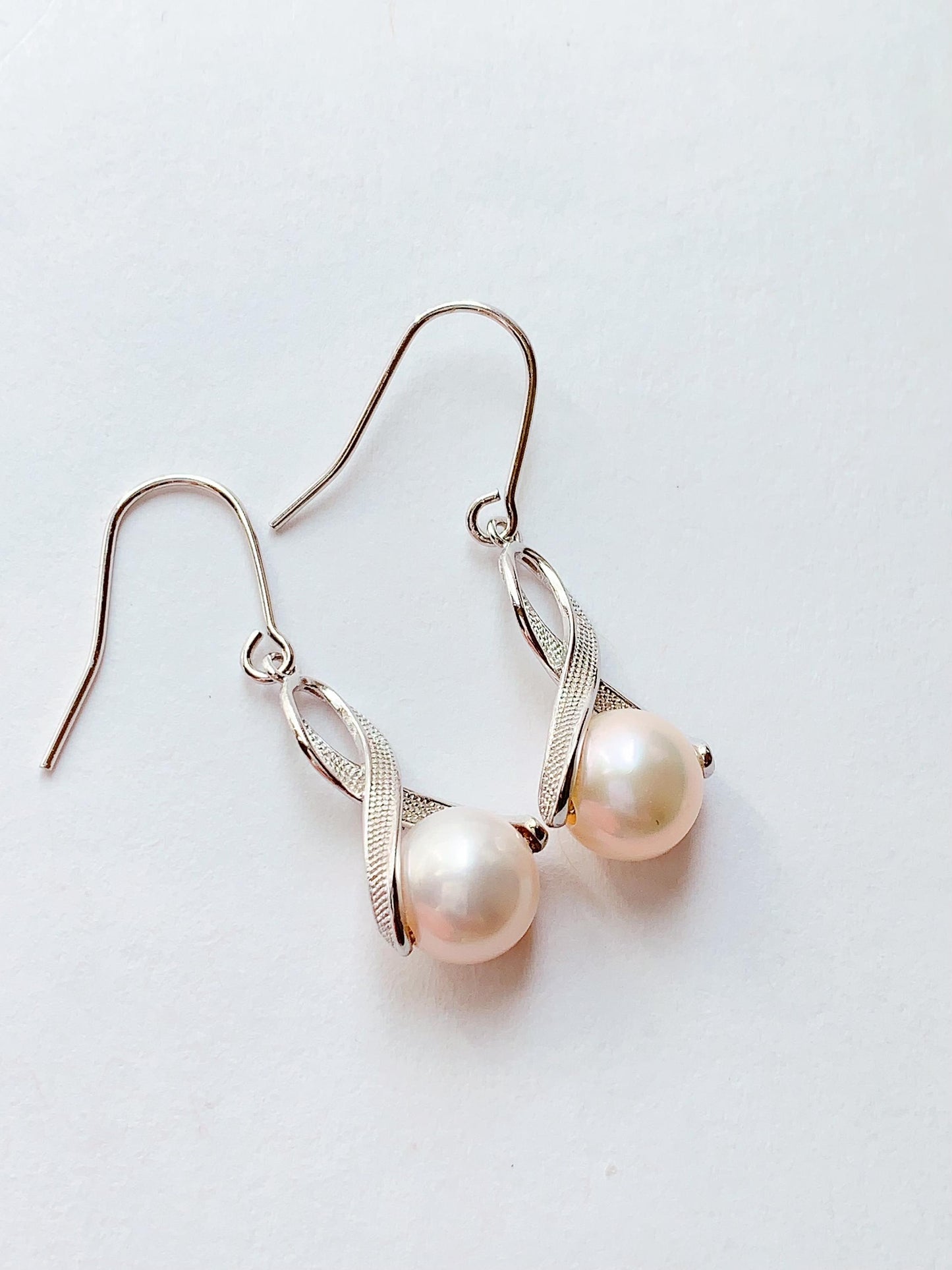 11mm Pink Pearl Earrings: Sterling Silver, June Birthstone
