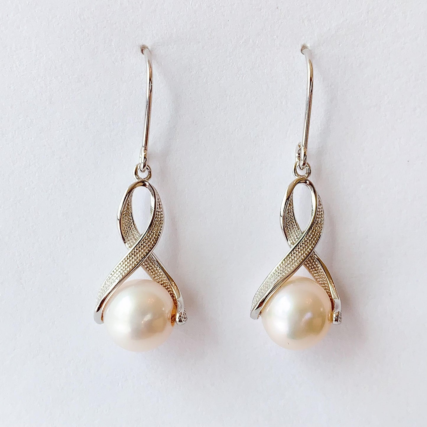 11mm Pink Pearl Earrings: Sterling Silver, June Birthstone