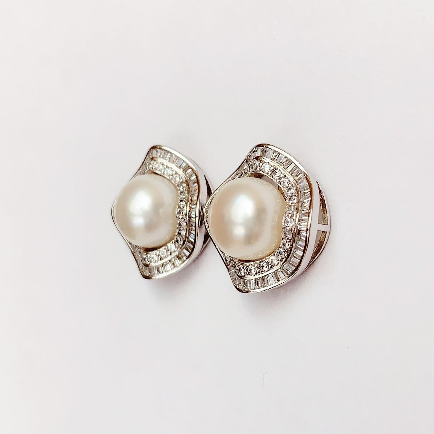 8mm High Quality Natural Freshwater pearls 18k White Gold Plated S 925 Sterling Silver Earrings ear stud