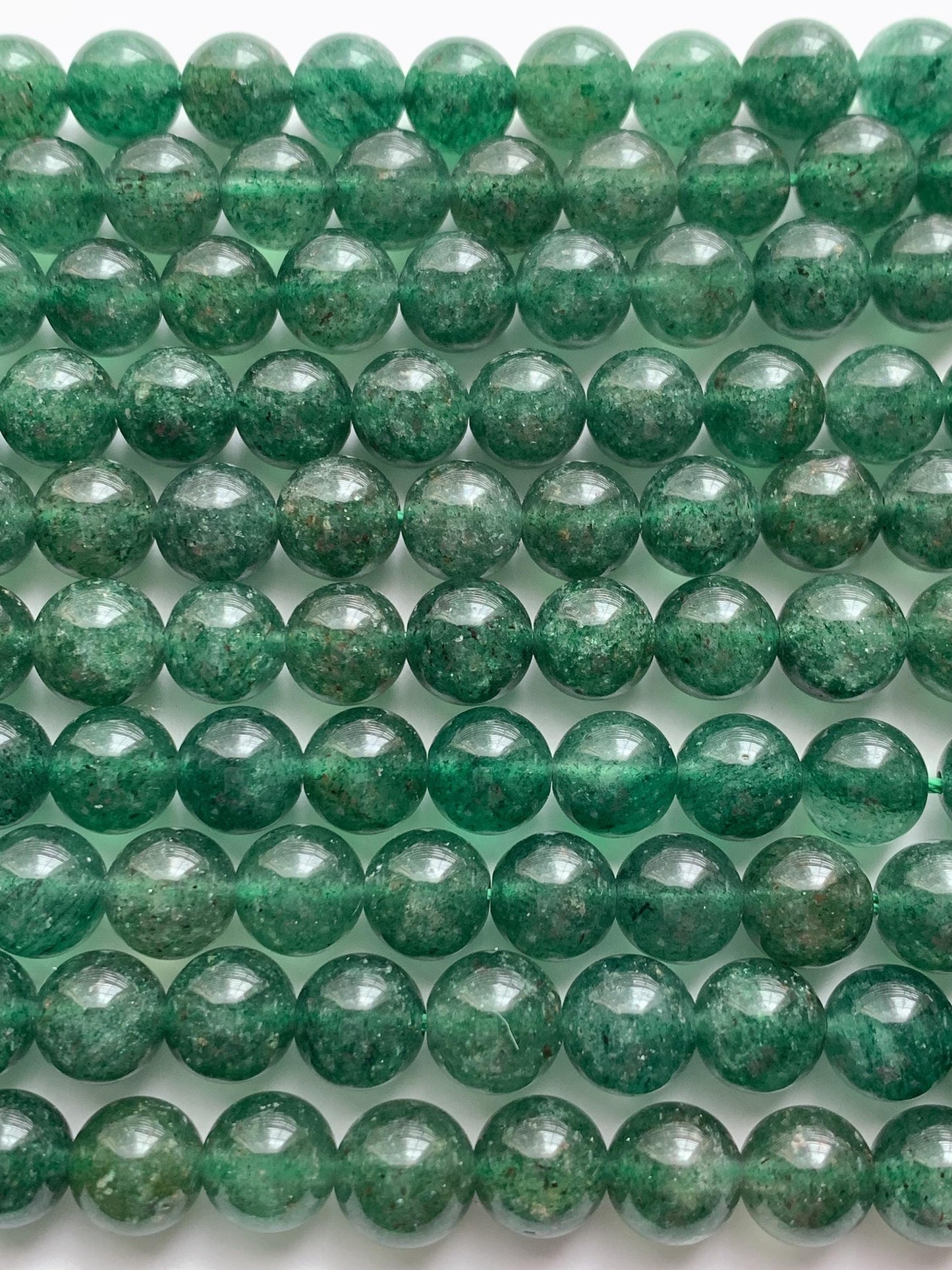 Natural Deep Green Strawberry Quartz Beads: 8mm Gemstone Strand