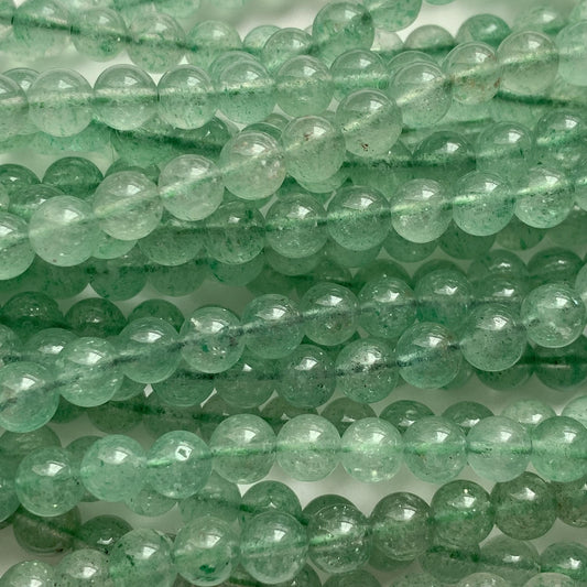 Natural Green Strawberry Quartz Smooth Round  Beads:  Gemstone, 15.5" Strand