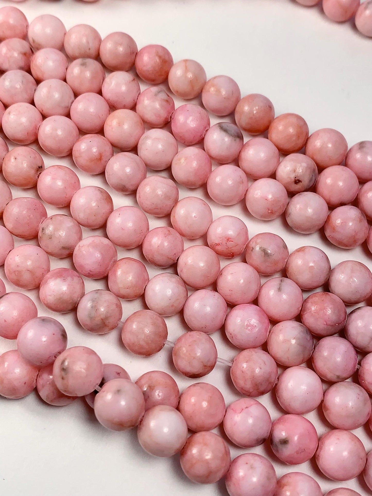 Pink Zebra Jasper Beads: 8mm Smooth Round Gemstone Strand