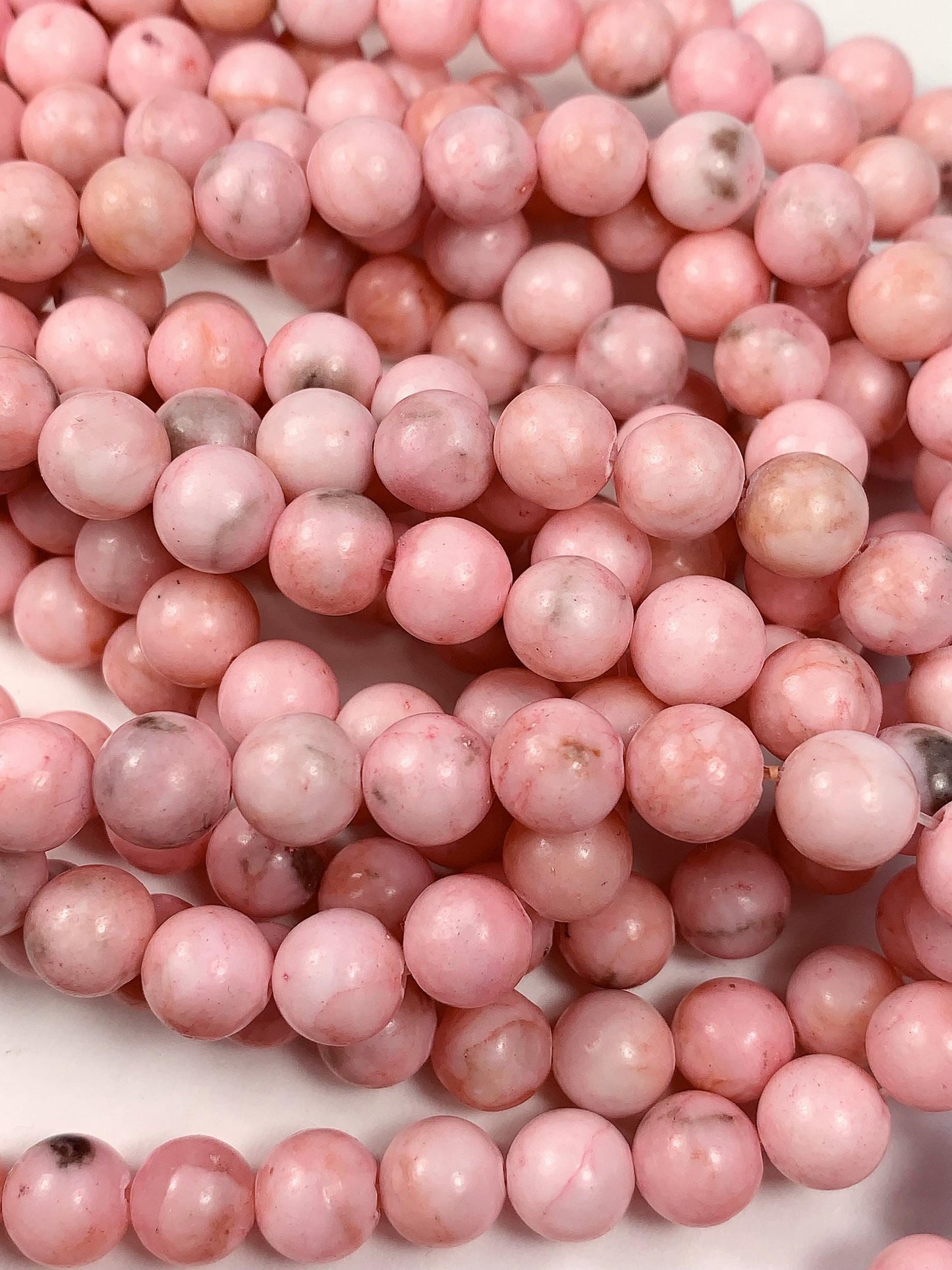 Pink Zebra Jasper Beads: 8mm Smooth Round Gemstone Strand