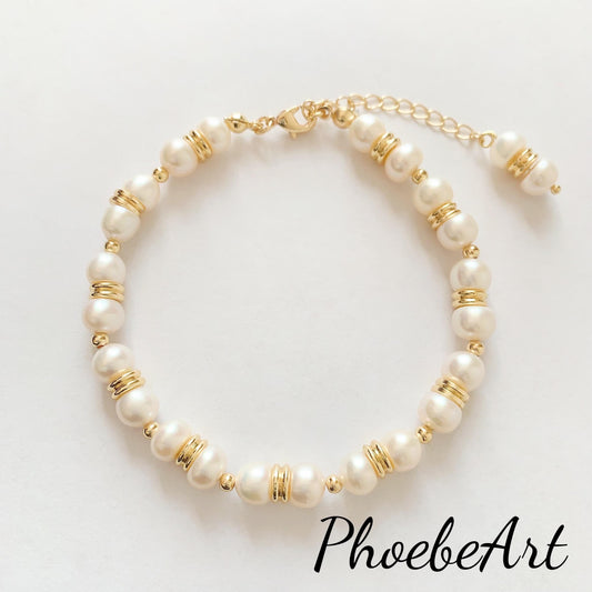 18k Gold Filled Freshwater Pearl Bracelet: Handmade Luster Jewelry