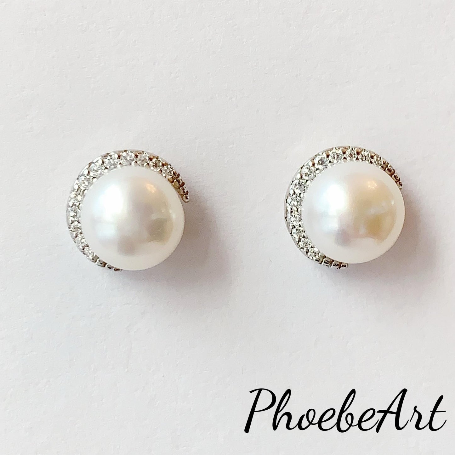 AAA Freshwater Pearl Earrings: 18K White Gold Plated Sterling Silver