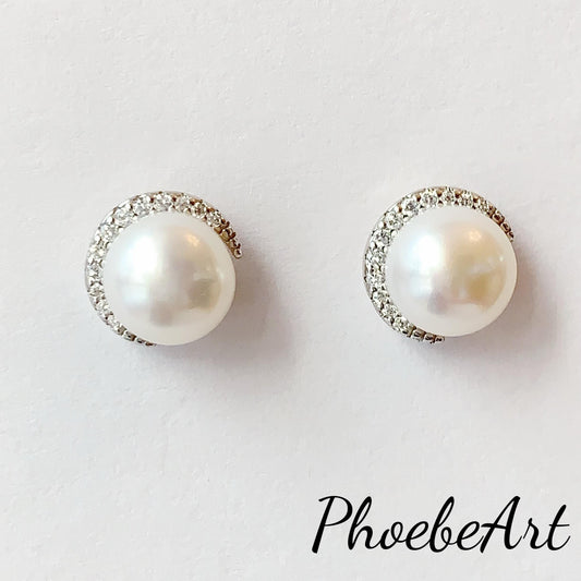 AAA Freshwater Pearl Earrings: 18K White Gold Plated Sterling Silver