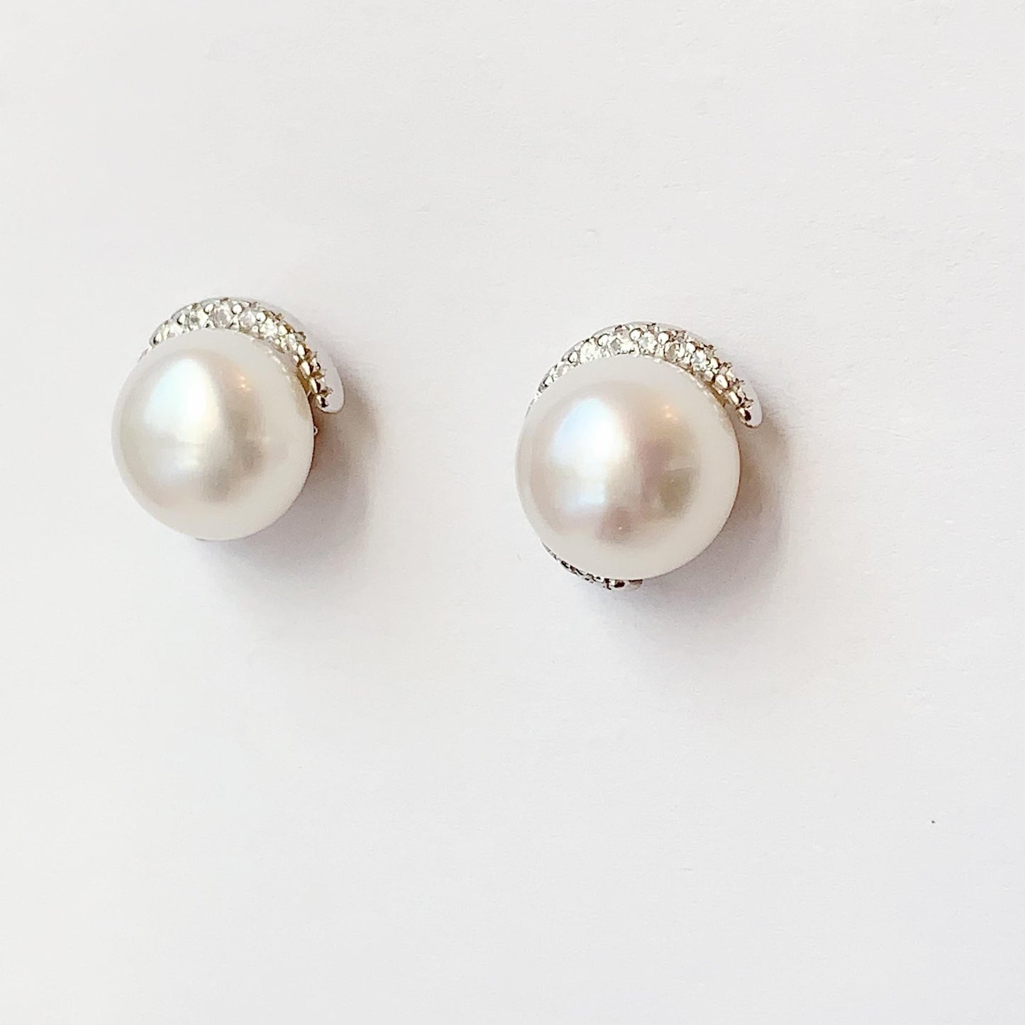 AAA Freshwater Pearl Earrings: 18K White Gold Plated Sterling Silver