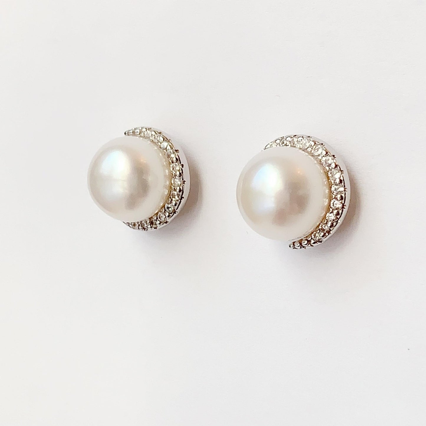 AAA Freshwater Pearl Earrings: 18K White Gold Plated Sterling Silver
