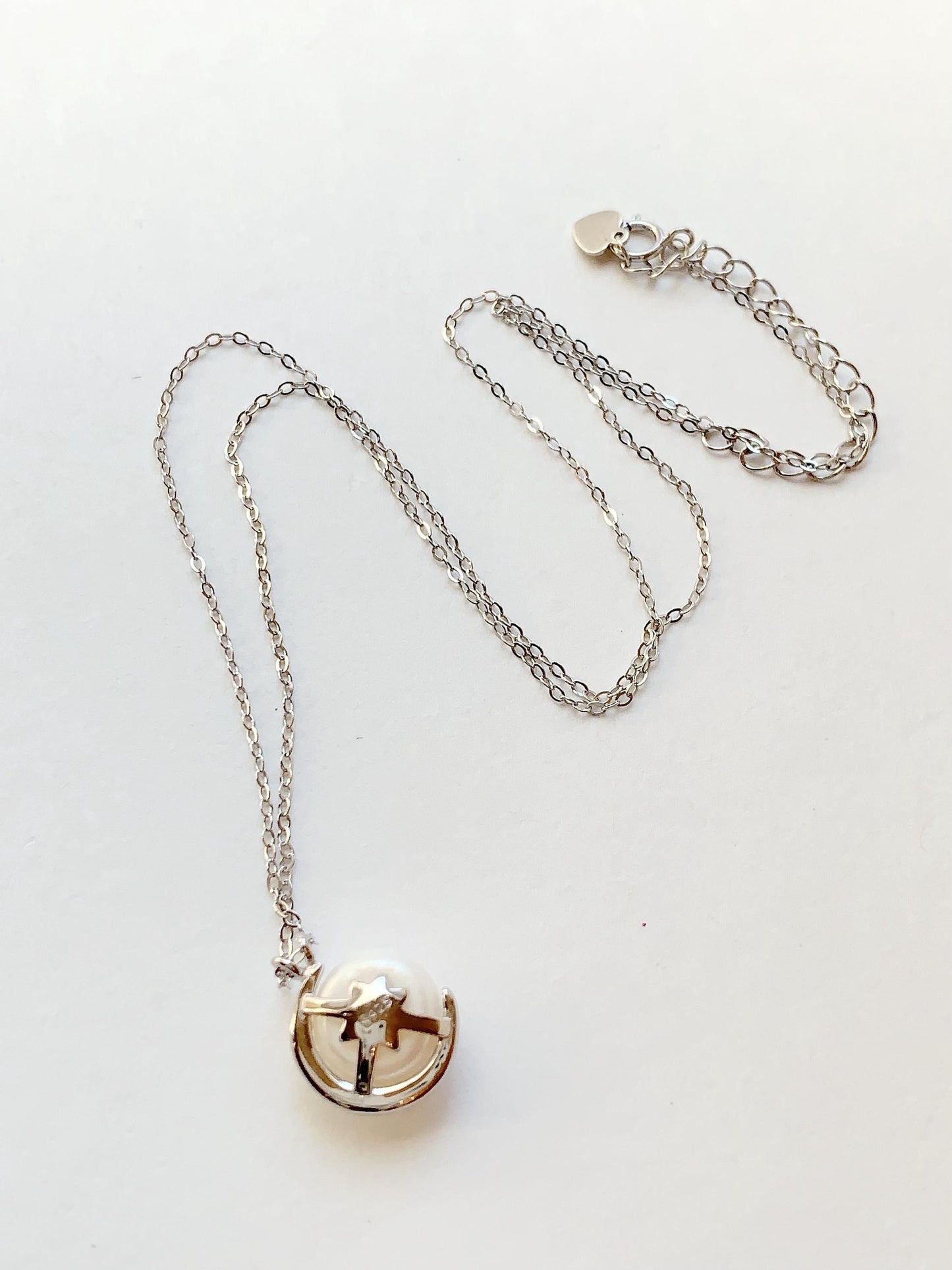 Freshwater Pearl Necklace Set: 18K White Gold Plated Sterling Silver Moon Design
