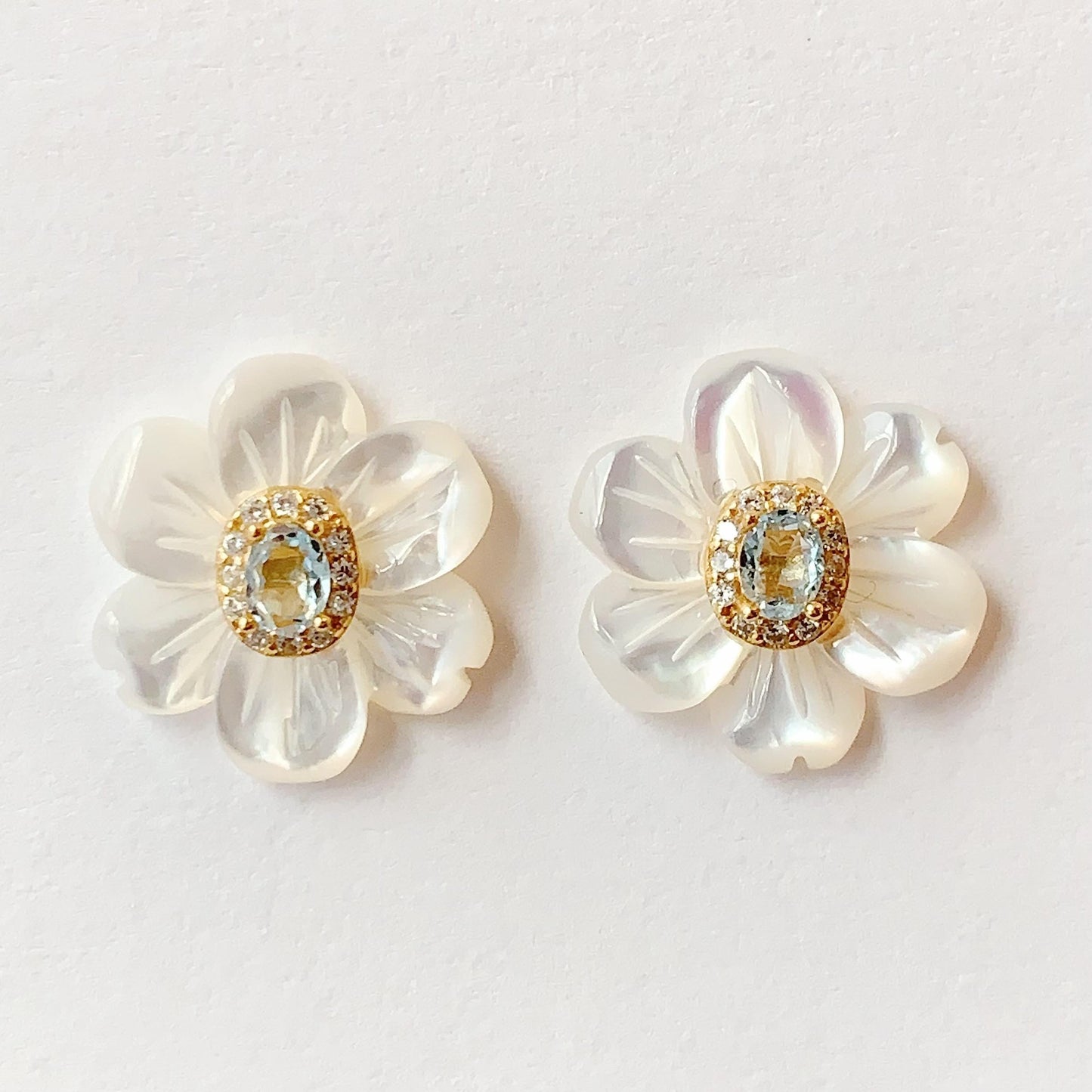 Aquamarine Flower Earrings: 18k Gold Plated Sterling Silver Studs