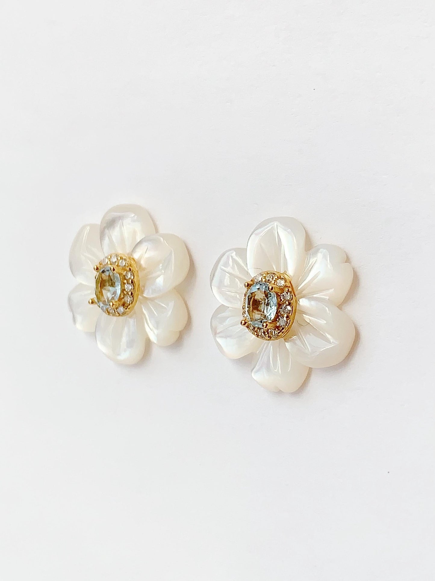 Aquamarine Flower Earrings: 18k Gold Plated Sterling Silver Studs