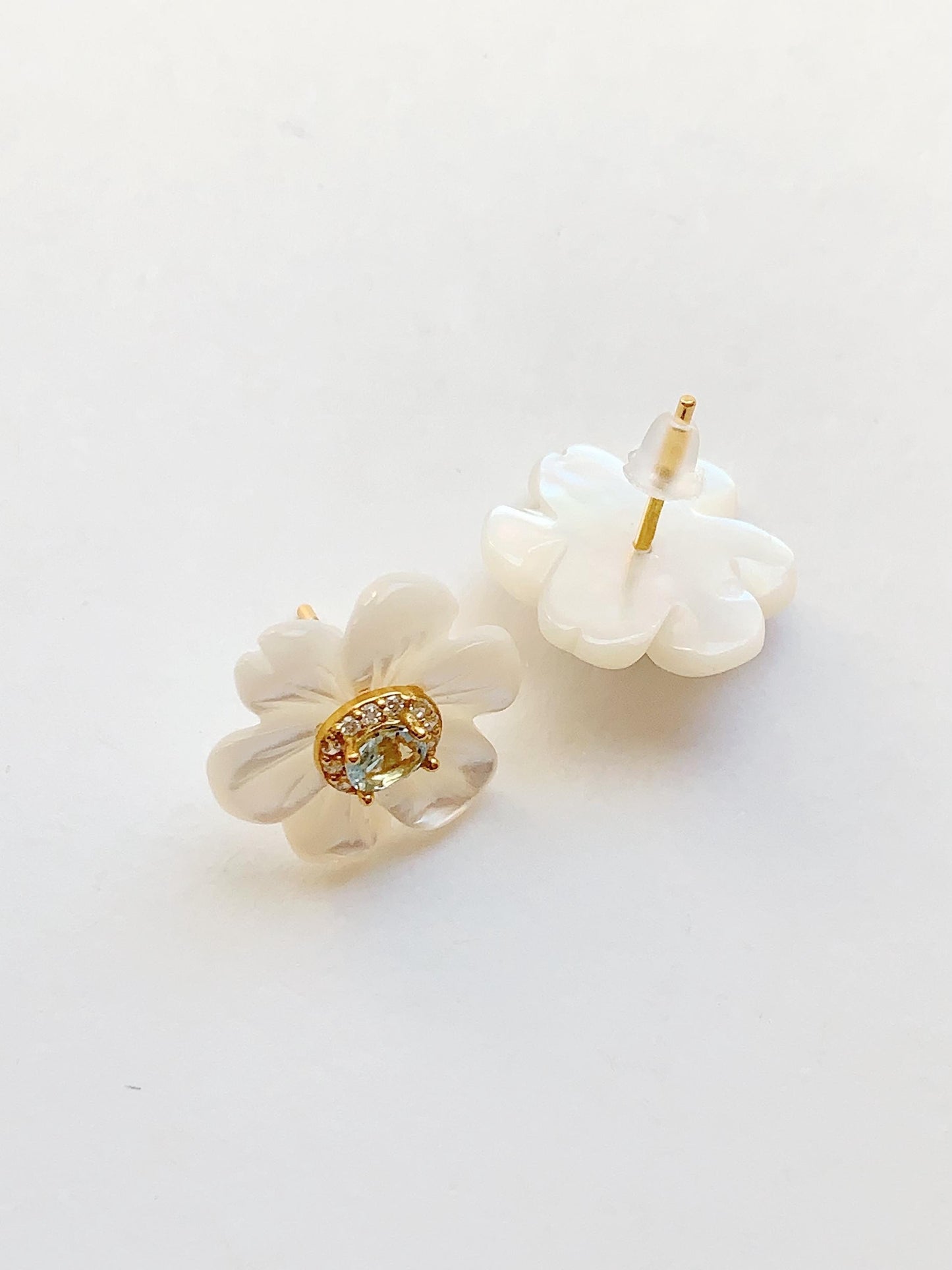 Aquamarine Flower Earrings: 18k Gold Plated Sterling Silver Studs