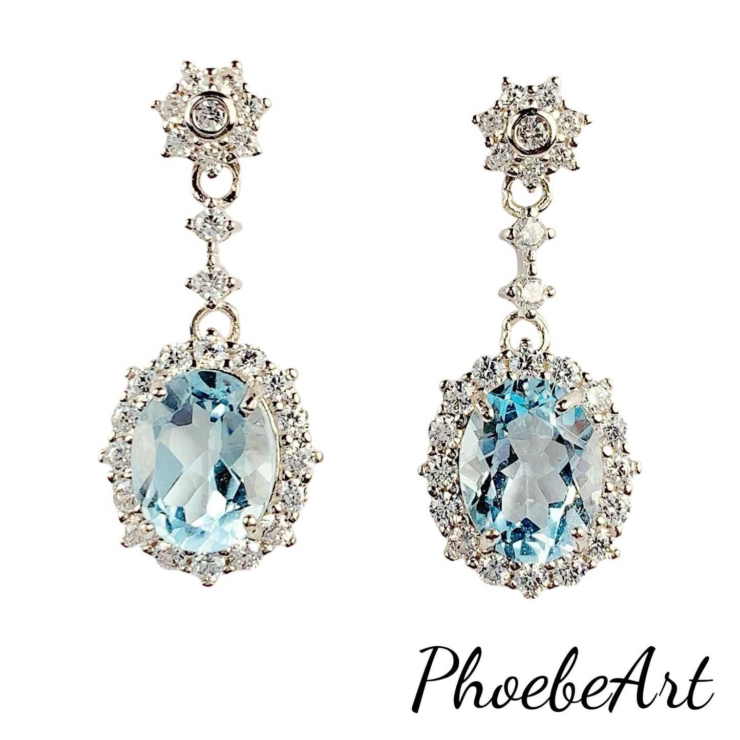 Sky Blue Topaz Earrings: Oval Sterling Silver, 18k Gold Plated