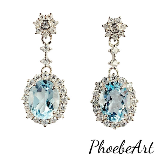 Sky Blue Topaz Earrings: Oval Sterling Silver, 18k Gold Plated