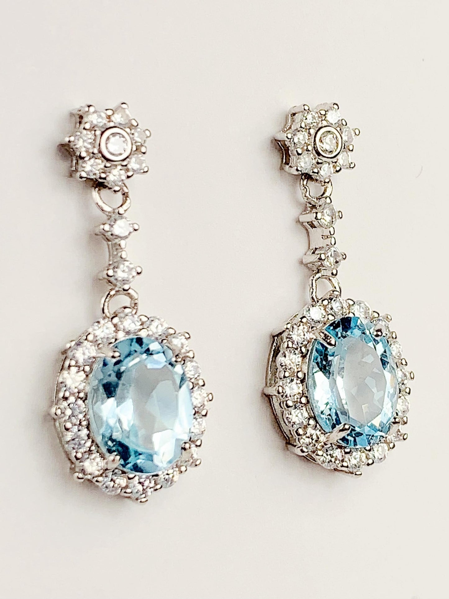 Sky Blue Topaz Earrings: Oval Sterling Silver, 18k Gold Plated
