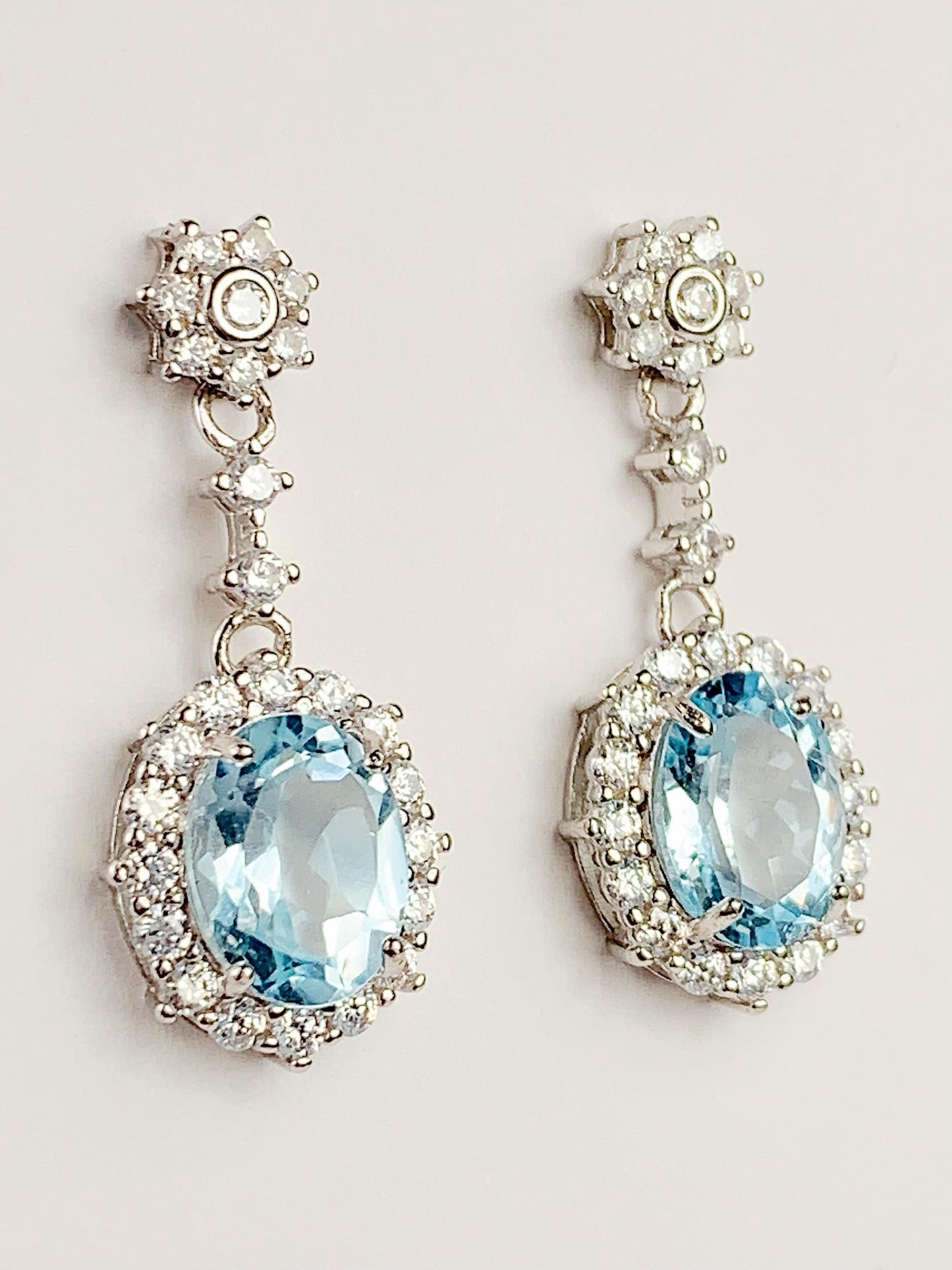 Sky Blue Topaz Earrings: Oval Sterling Silver, 18k Gold Plated