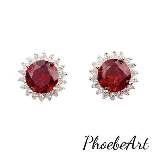 Red Garnet Sterling Silver Earrings: 18k Gold Plated, AAA Grade