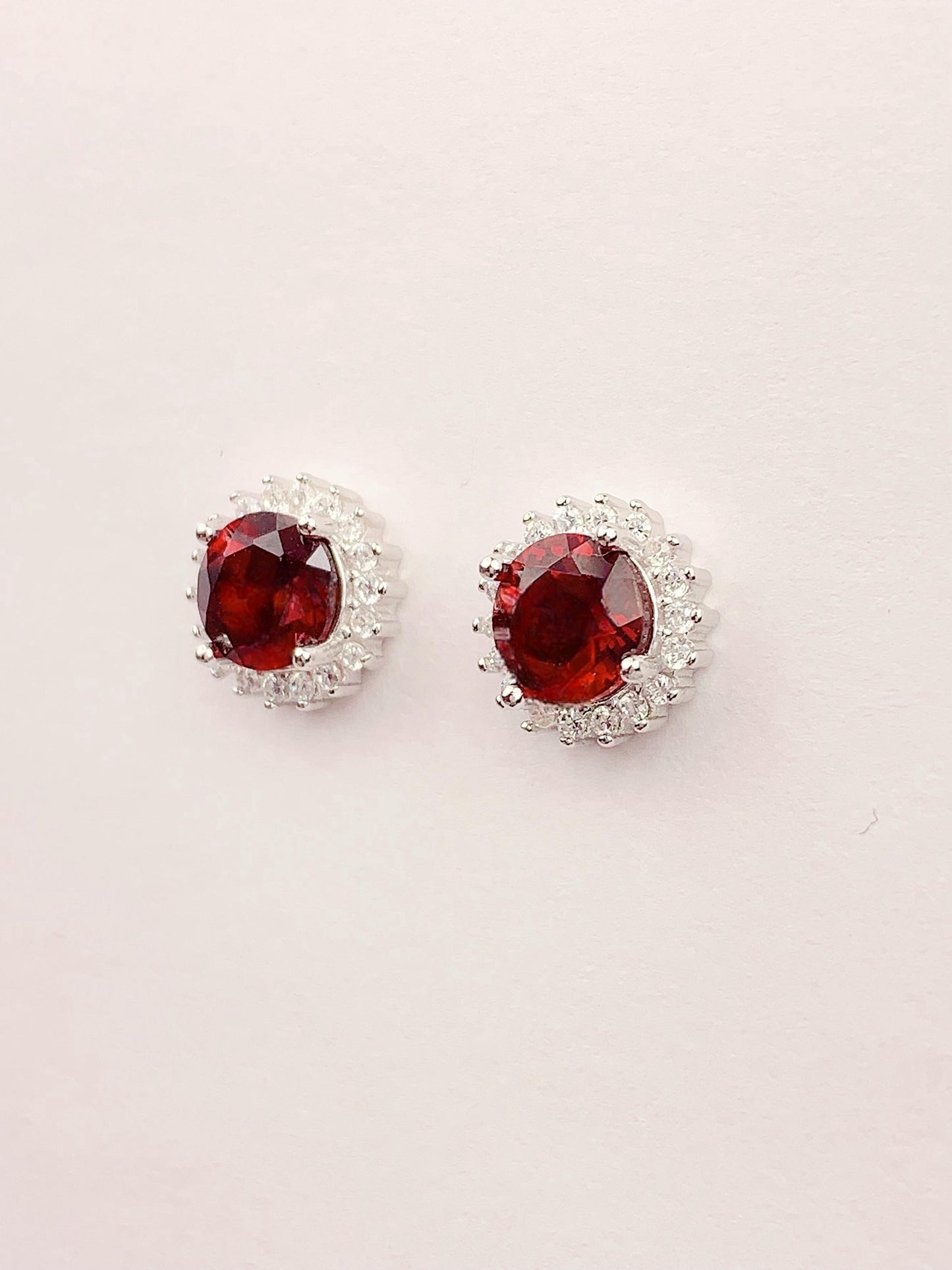 Red Garnet Sterling Silver Earrings: 18k Gold Plated, AAA Grade