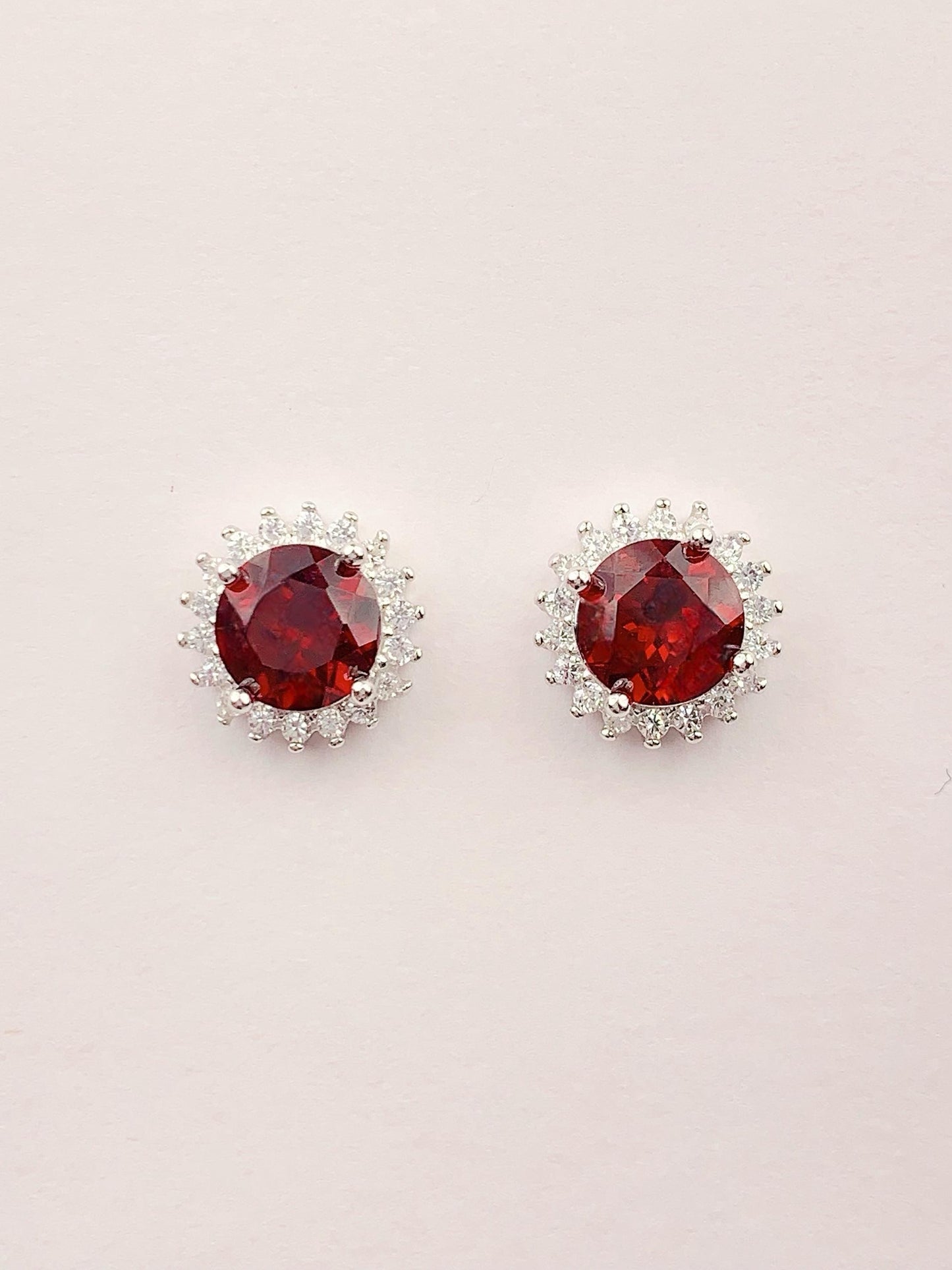 Red Garnet Sterling Silver Earrings: 18k Gold Plated, AAA Grade