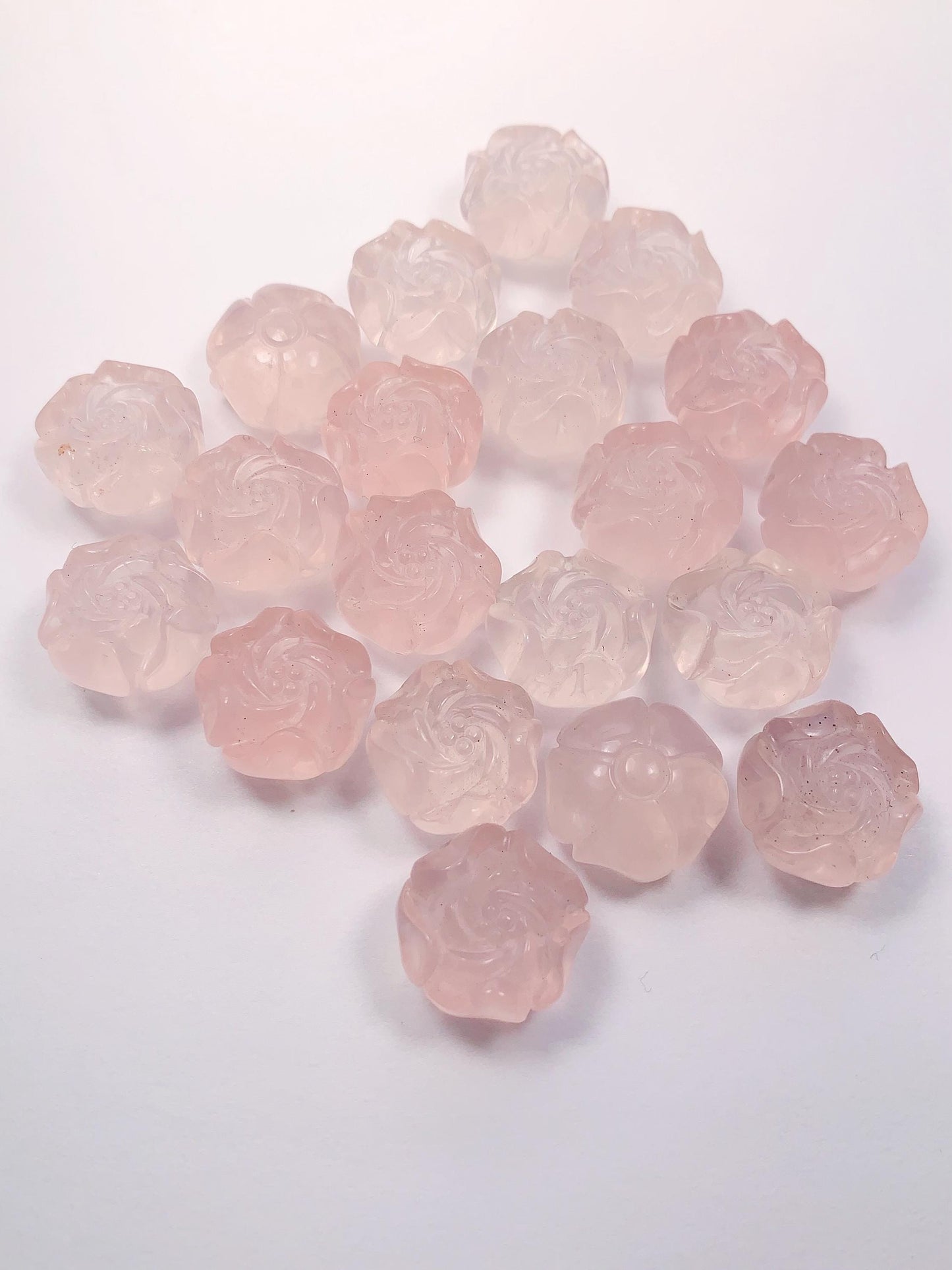16mm Carved Flowers Rose Quartz Beads: AAA Grade Peony Flower Gemstone