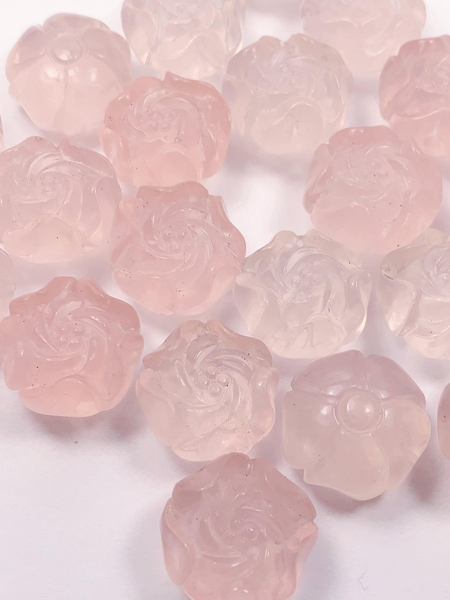 16mm Carved Flowers Rose Quartz Beads: AAA Grade Peony Flower Gemstone