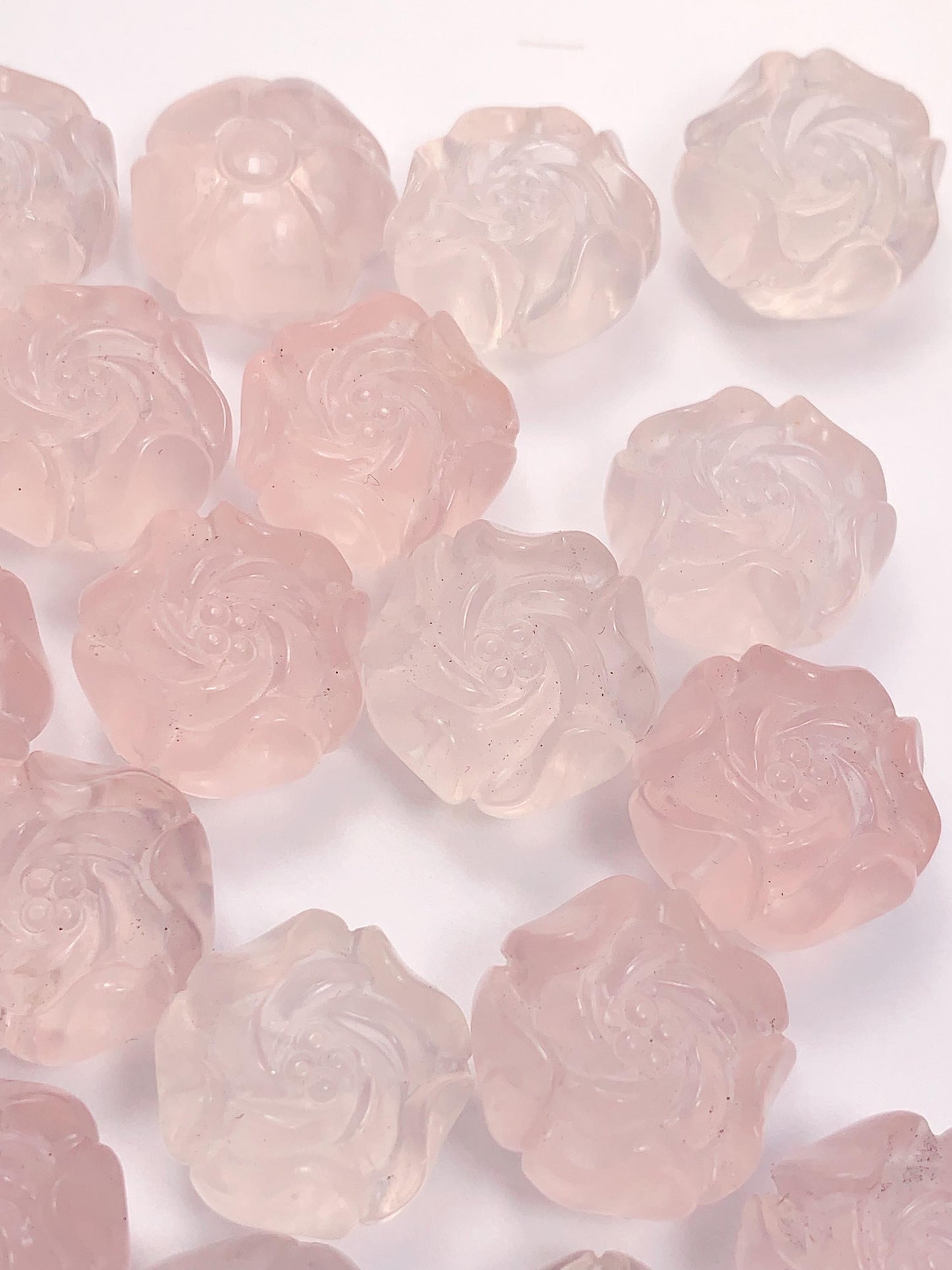 16mm Carved Flowers Rose Quartz Beads: AAA Grade Peony Flower Gemstone