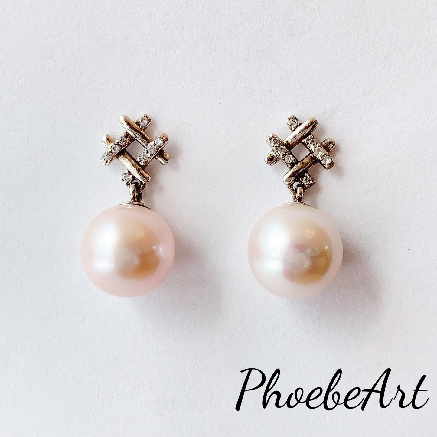 Light Pink Pearl Earrings: 18k White Gold Plated Sterling Silver