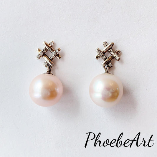 Light Pink Pearl Earrings: 18k White Gold Plated Sterling Silver
