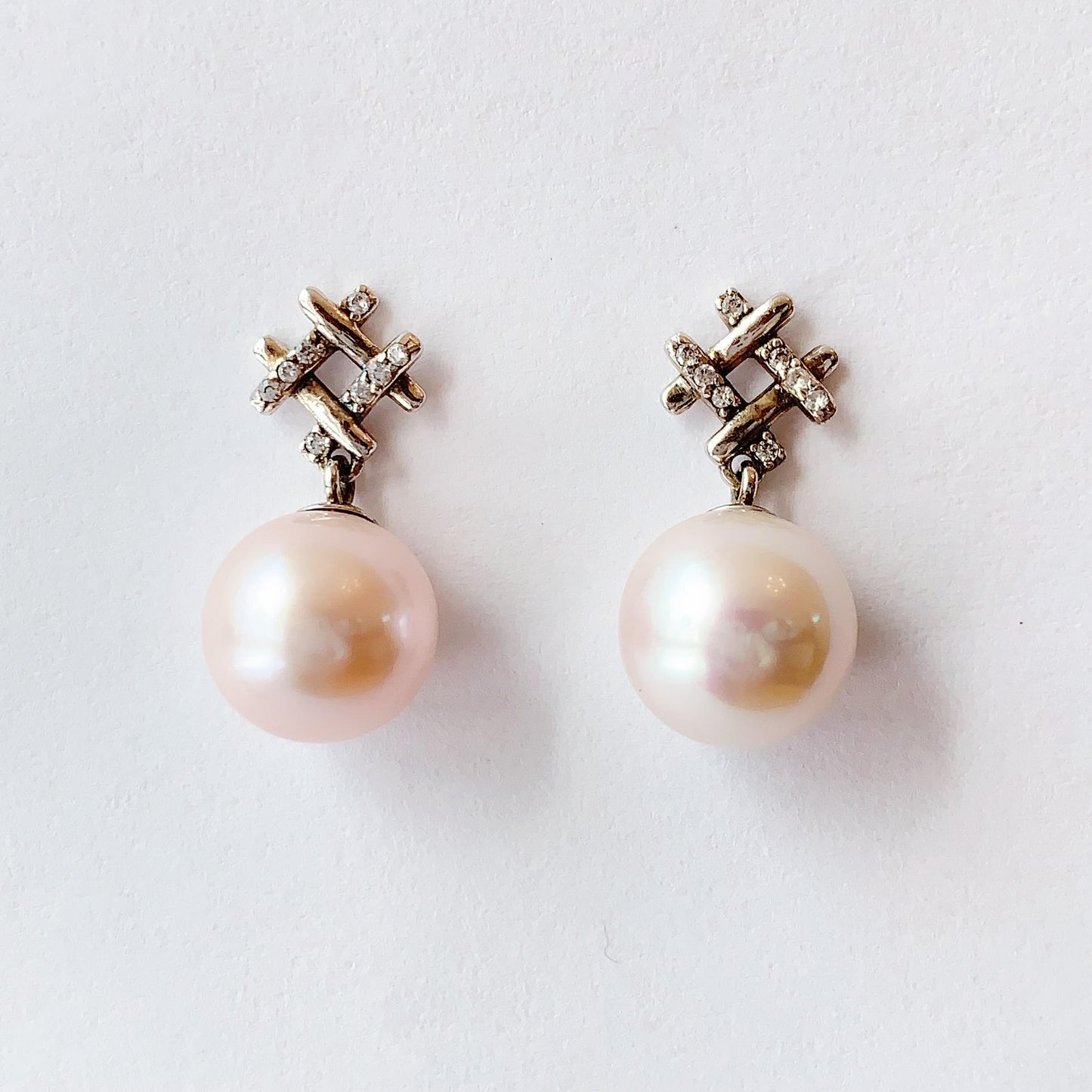 Light Pink Pearl Earrings: 18k White Gold Plated Sterling Silver