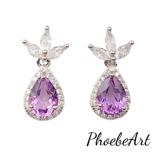 Amethyst Drop Earrings: 18k Gold Plated Sterling Silver Leaves