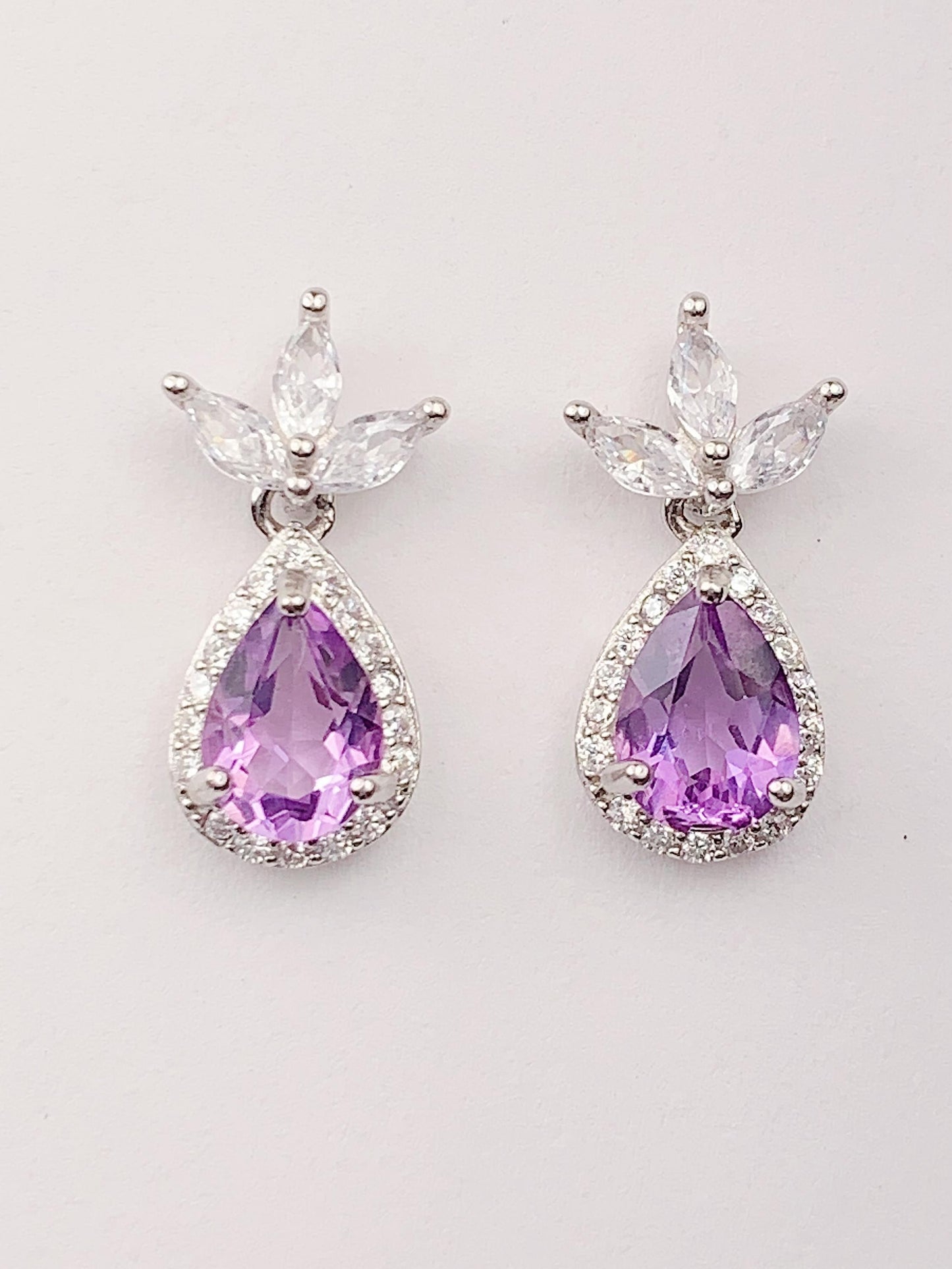 Amethyst Drop Earrings: 18k Gold Plated Sterling Silver Leaves
