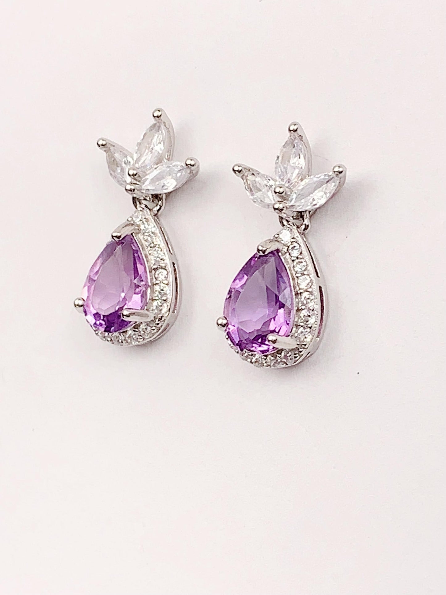 Amethyst Drop Earrings: 18k Gold Plated Sterling Silver Leaves