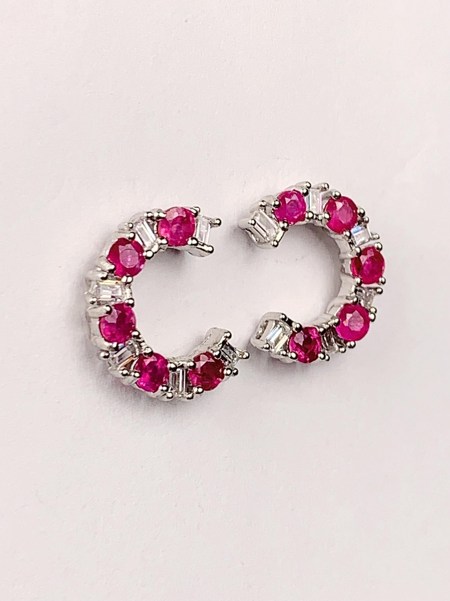 Pink Tourmaline Sterling Silver Earrings: 18k White Gold Plated Studs