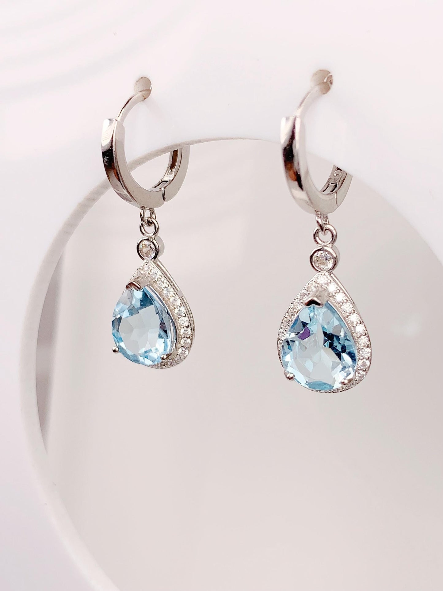 Blue Topaz Drop Earrings: 18k Gold Plated Sterling Silver